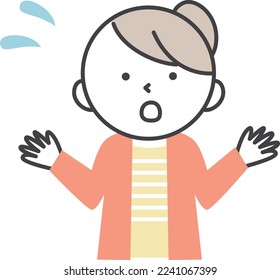 Sweaty and flustered young woman. Clip art of simple person.