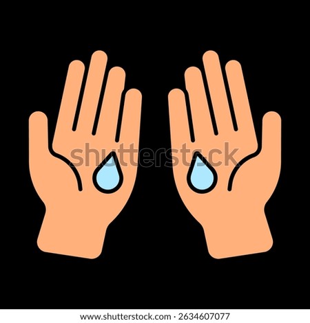 Sweaty hands icon. Two open palms with droplets, symbolizing excessive sweating or fluid imbalance.