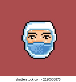 sweaty head wearing white safety suit in pixel art style