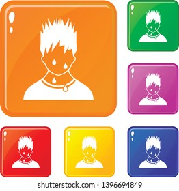 Sweaty man icons set collection vector 6 color isolated on white background