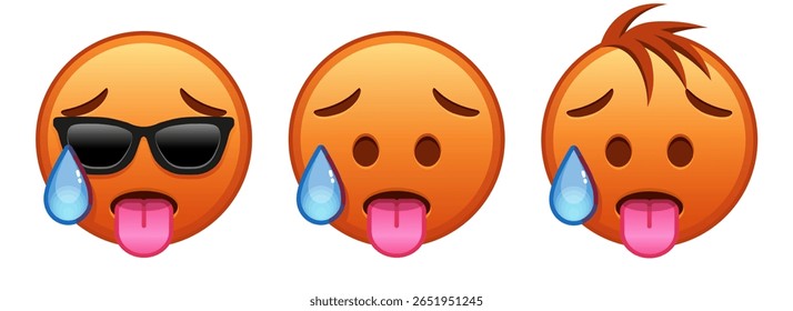 Sweaty red face Set of three emoji