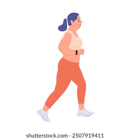 Sweaty tired woman isolated cartoon character running enjoying sport exercise for slimming