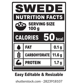 swede nutrition facts vector label template design with icons
