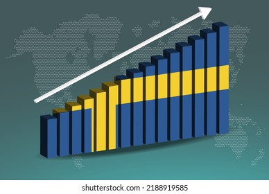 Sweden 3D bar chart graph vector, upward rising arrow on data, country statistics concept, Sweden country flag on 3D bar graph, increasing values, news banner idea