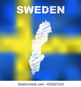 Sweden. Abstract swedish map on flag background. Vector illustration 
