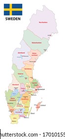Sweden administrative map with flag
