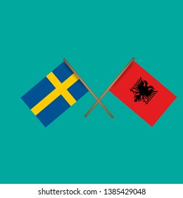Sweden and Albania crossed flags.Language learning or travel concept