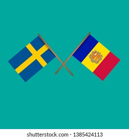 Sweden and Andorra crossed flags.Language learning or travel concept