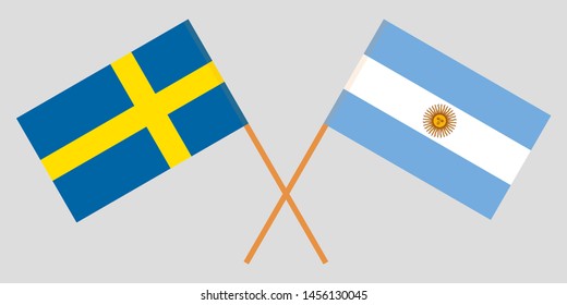 Sweden and Argentina. Crossed Swedish and Argentinean flags