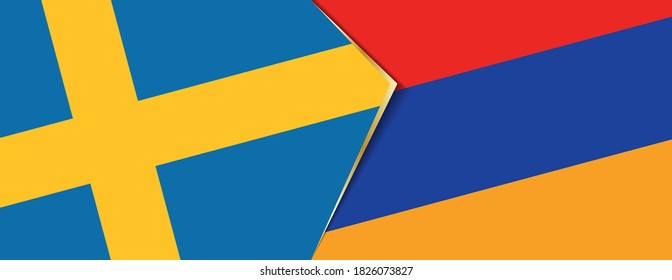 Sweden and Armenia flags, two vector flags symbol of relationship or confrontation.
