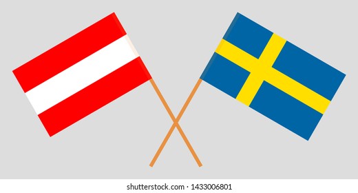 Sweden and Austria. Crossed Swedish and Austrian flags