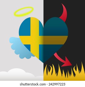 Sweden background of a heart half demon half angel