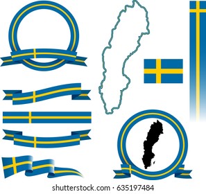 Sweden Banner Set. Vector graphic flags, banners and ribbons of Sweden.