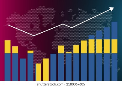 Schweden-Balkendiagramm mit Höhen und Tiefen, steigende Werte, schwedische Länderflagge auf Balken, aufsteigende Datenpfeile, Nachrichtenbanner-Idee, Entwicklungsländerkonzept