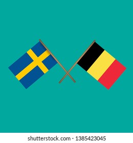 Sweden and Belgium crossed flags.Language learning or travel concept