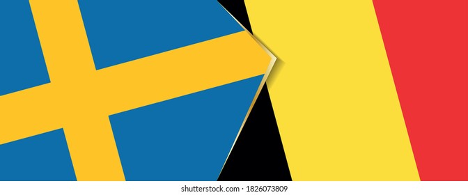 Sweden and Belgium flags, two vector flags symbol of relationship or confrontation.