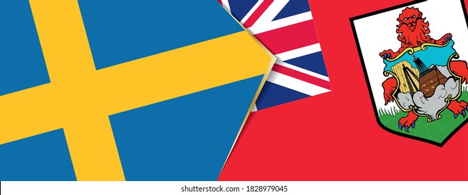 Sweden and Bermuda flags, two vector flags symbol of relationship or confrontation.