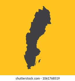 Sweden black map,border on orange background. Vector illustration.