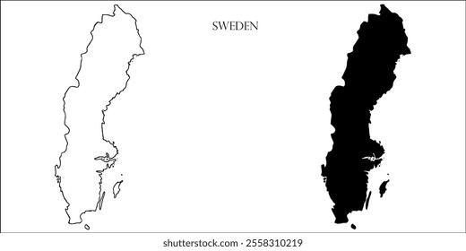 Sweden Blank Map, Sweden Map Outline Vector Images