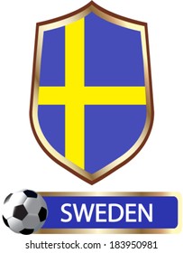 Sweden. Blazon with flag - vector illustration.