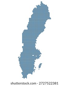 Mapa de vetor pontilhado azul da Suécia com fundo transparente para a tecnologia verde.  Mapa da Suécia em estilo pontilhado.