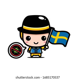 Sweden boy with flag against virus