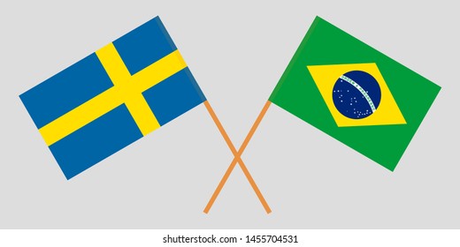 Sweden and Brazil. Crossed Swedish and Brazilian flags
