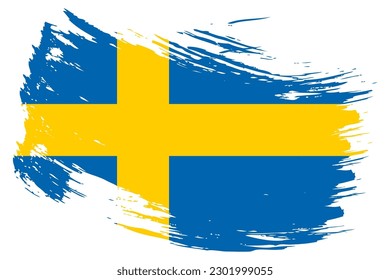 Sweden brush stroke flag vector background. Hand drawn grunge style Swedish painted isolated banner.