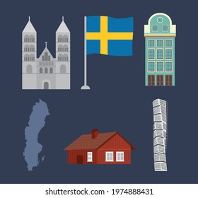 sweden buildings and icons collection