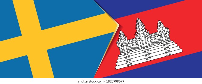 Sweden and Cambodia flags, two vector flags symbol of relationship or confrontation.