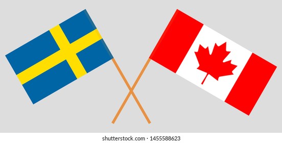 Sweden and Canada. Crossed Swedish and Canadian flags