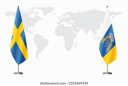 Sweden and Canary Islands flags for official meeting against background of world map.