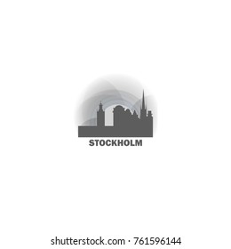 Sweden capital Stockholm black white sunrise sunset city panorama landscape horizon buildings skyline flat icon logo