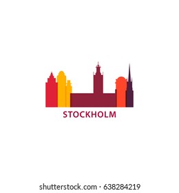 Sweden capital Stockholm city landscape skyline panorama silhouette shape vector logo banner