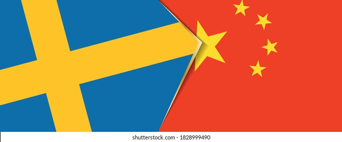 Sweden and China flags, two vector flags symbol of relationship or confrontation.