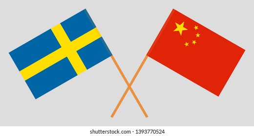 Sweden and China. The Swedish and Chinese flags. Official colors. Correct proportion. Vector illustration
