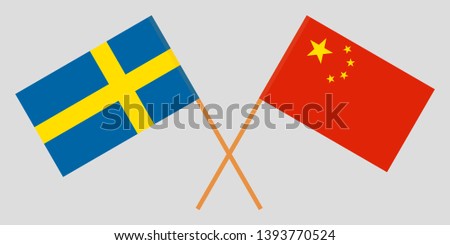 Sweden and China. The Swedish and Chinese flags. Official colors. Correct proportion. Vector illustration Imagine de stoc © 