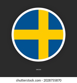 Sweden circle flag icon on dark grey background. Sweden button flag icon with white border isolated on barely dark background.