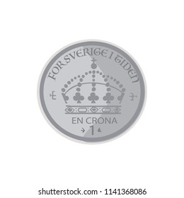 Sweden coin symbol vector illustration.  Swedish one crown icon isolated on white background.