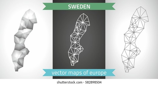 Sweden collection of vector design modern maps, gray and black and silver dot contour mosaic 3d map