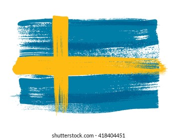 Sweden colorful brush strokes painted national scandinavian country Swedish flag icon. Painted texture.