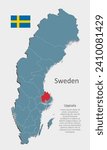 Sweden country - high detailed illustration map divided on regions. Blank Sweden map isolated on background. Vector template Uppsala region for website, pattern, infographic, education