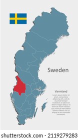 Sweden country - high detailed illustration map divided on regions. Blank France map isolated on white background. Vector template state Varmland for website, pattern, infographic