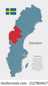 Sweden country - high detailed illustration map divided on regions. Blank France map isolated on white background. Vector template state Jamtland for website, pattern, infographic