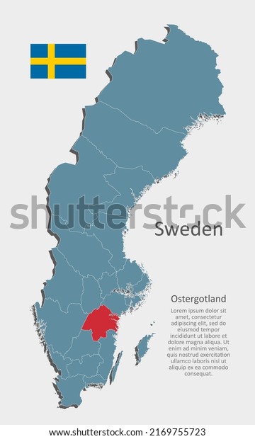 Sweden country - high detailed illustration\
map divided on regions. Blank Sweden map isolated on white\
background. Vector template Ostergotland region for website,\
pattern, infographic