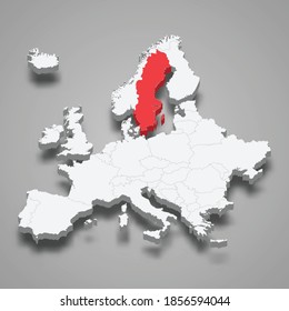 Sweden country location within Europe 3d isometric map 