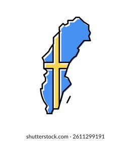 sweden country map flag color icon vector. sweden country map flag sign. isolated symbol illustration