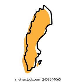 Sweden country simplified map. Orange silhouette with thick black sharp contour outline isolated on white background. Simple vector icon