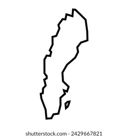 Sweden country thick black outline silhouette. Simplified map. Vector icon isolated on white background.