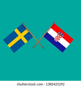 Sweden and Croatia crossed flags.Language learning or travel concept